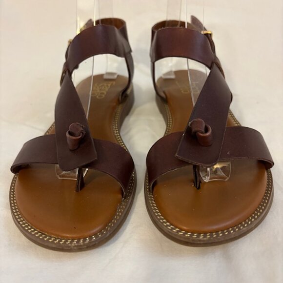Franco Sarto Glenni Dark Brown Leather Strappy Thong Slingback Sandal Size 7M - Picture 3 of 11
